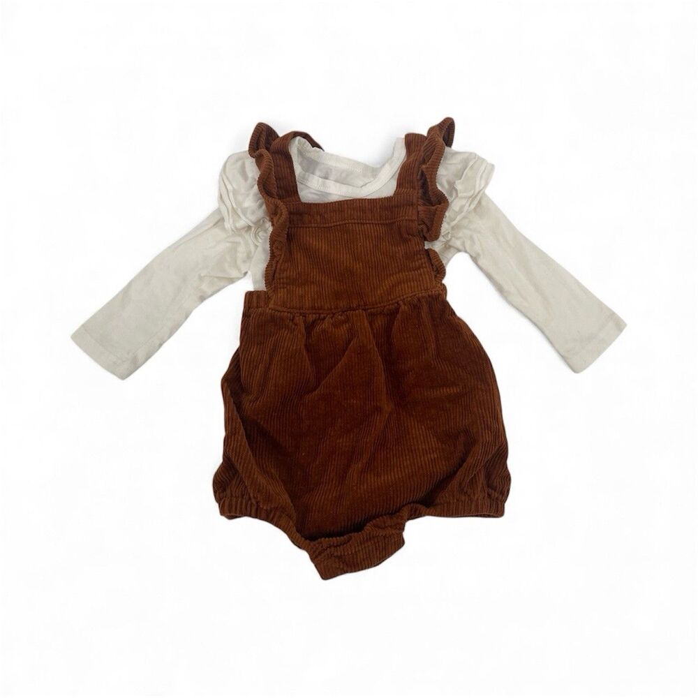 Ruffle Corduroy Romper Brown One Piece Set Holiday Fall 18-24 Month